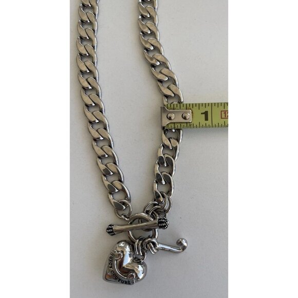 Juicy Couture Logo Heart J Charms Silver Tone Chain Link Toggle Necklace 17” - Picture 9 of 16